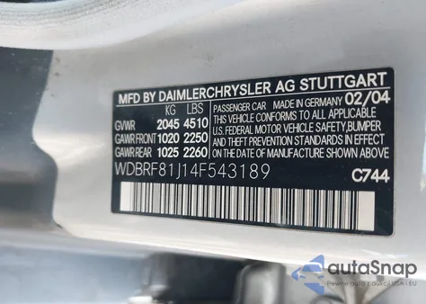 2004 Mercedes-Benz C 240 4Matic из США, поврежденный, VIN WDBRF81J14F543189